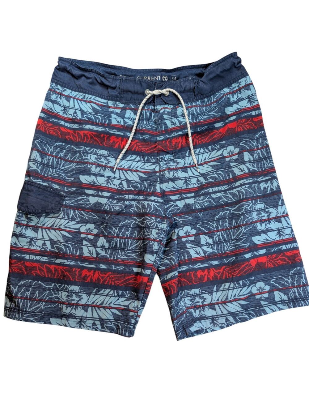 Ocean Current Swim Trunks Board Shorts, Cargo Shorts Size 34 Drawstrings